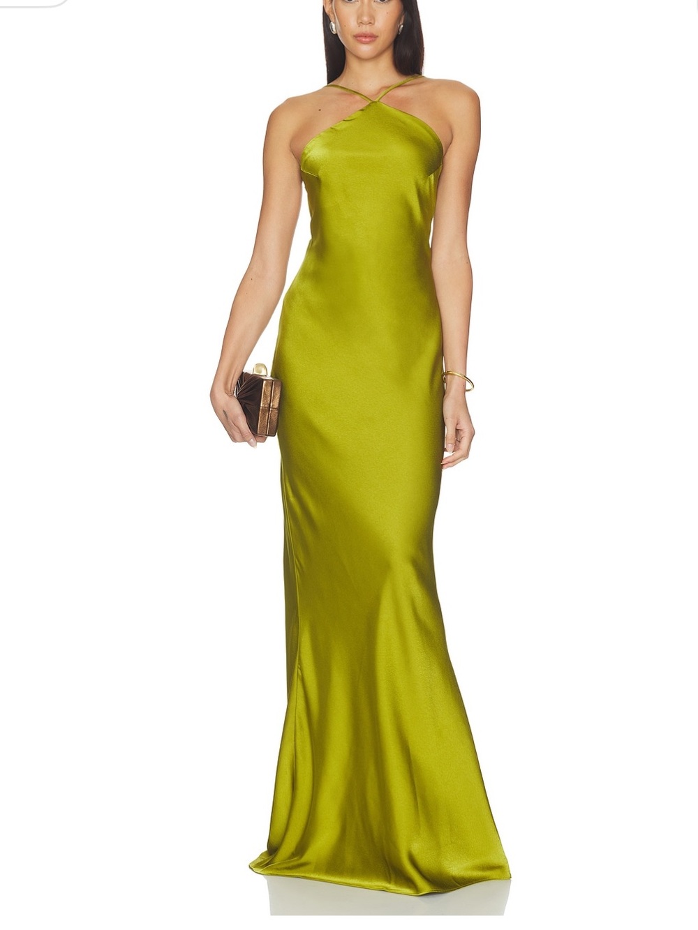 Sleek Cross-Halter Maxi Gown in Herb Green